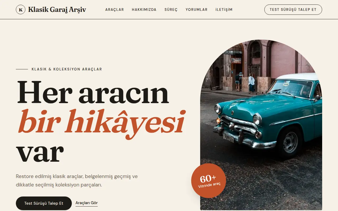 Premium Oto Galeri Web Sitesi — Klasik Garaj Arşiv